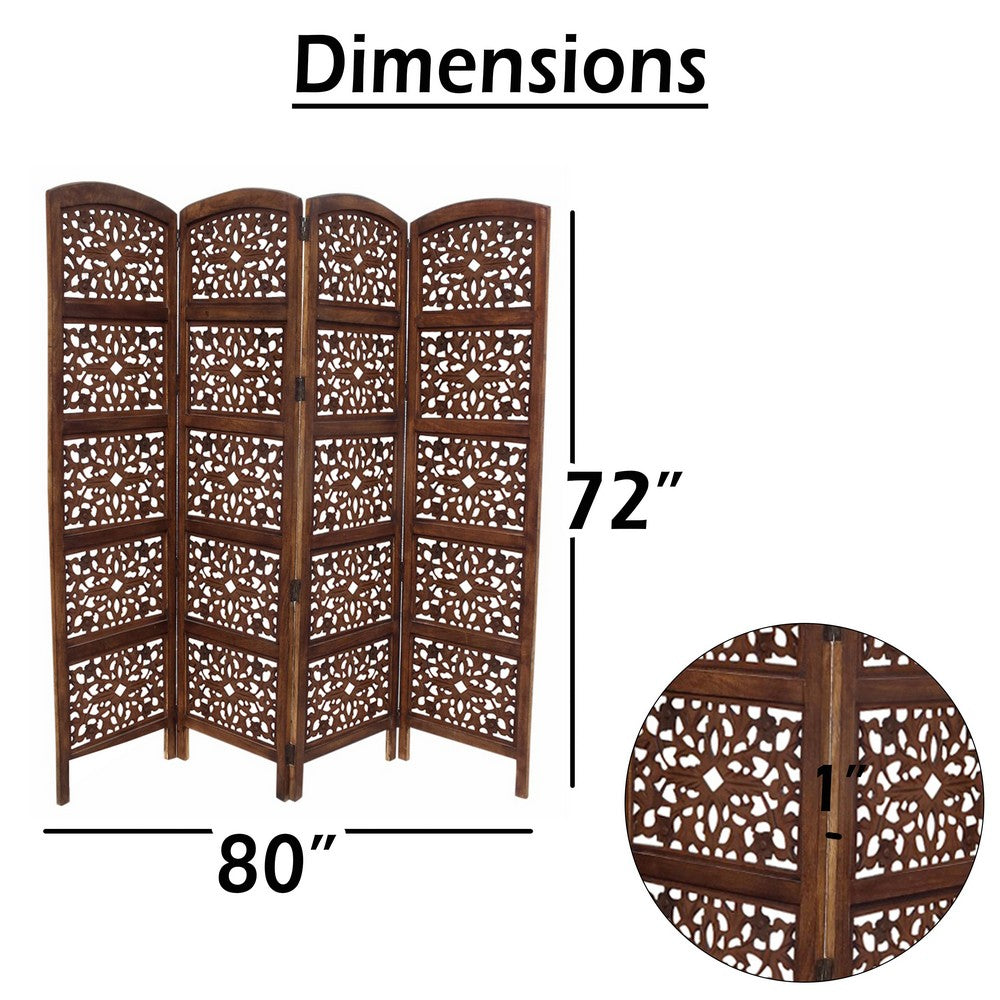 The Urban Port Handmade Foldable 4-Panel Wooden Partition Screen Room Divider, Brown - UPT-148948