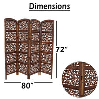 The Urban Port Handmade Foldable 4-Panel Wooden Partition Screen Room Divider, Brown - UPT-148948
