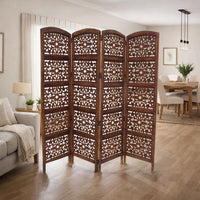 The Urban Port Handmade Foldable 4-Panel Wooden Partition Screen Room Divider, Brown - UPT-148948