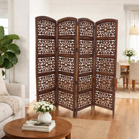 The Urban Port Handmade Foldable 4-Panel Wooden Partition Screen Room Divider, Brown - UPT-148948