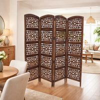 The Urban Port Handmade Foldable 4-Panel Wooden Partition Screen Room Divider, Brown - UPT-148948