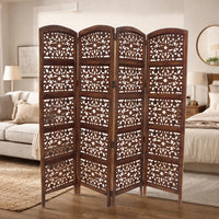 The Urban Port Handmade Foldable 4-Panel Wooden Partition Screen Room Divider, Brown - UPT-148948
