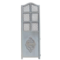 Three Panel Wooden Room Divider with Traditional Carvings and Cutouts, Blue - UPT-164564