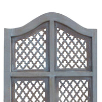 Three Panel Wooden Room Divider with Traditional Carvings and Cutouts, Blue - UPT-164564