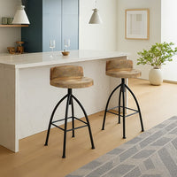 Pia 25-31 Inch Set of 2 Industrial Style Counter Height Stools with Adjustable Swivel Seat, Brown, Black - UPT-165867-2