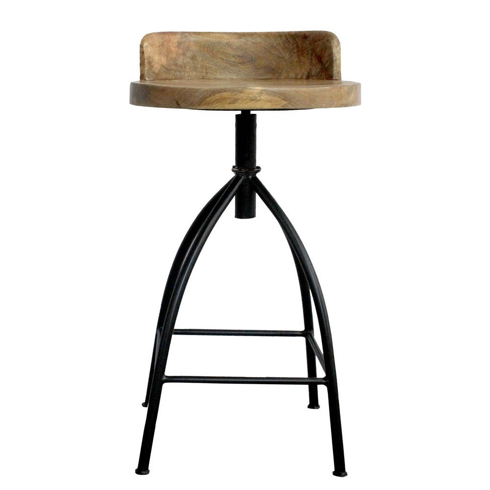 Pia 25-31 Inch Set of 2 Industrial Style Counter Height Stools with Adjustable Swivel Seat, Brown, Black - UPT-165867-2