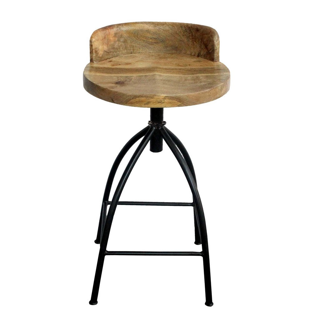 Pia 25-31 Inch Set of 2 Industrial Style Counter Height Stools with Adjustable Swivel Seat, Brown, Black - UPT-165867-2
