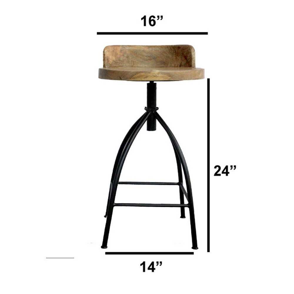 Pia 25-31 Inch Set of 2 Industrial Style Counter Height Stools with Adjustable Swivel Seat, Brown, Black - UPT-165867-2