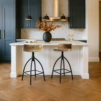 Pia 25-31 Inch Industrial Style Counter Height Stool with Adjustable Swivel Seat, Brown, Black- UPT-165867