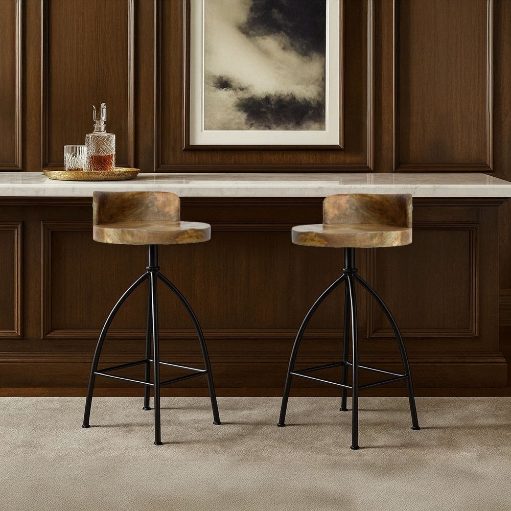 Pia 25-31 Inch Industrial Style Counter Height Stool with Adjustable Swivel Seat, Brown, Black- UPT-165867