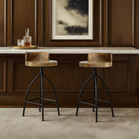 Pia 25-31 Inch Industrial Style Counter Height Stool with Adjustable Swivel Seat, Brown, Black- UPT-165867