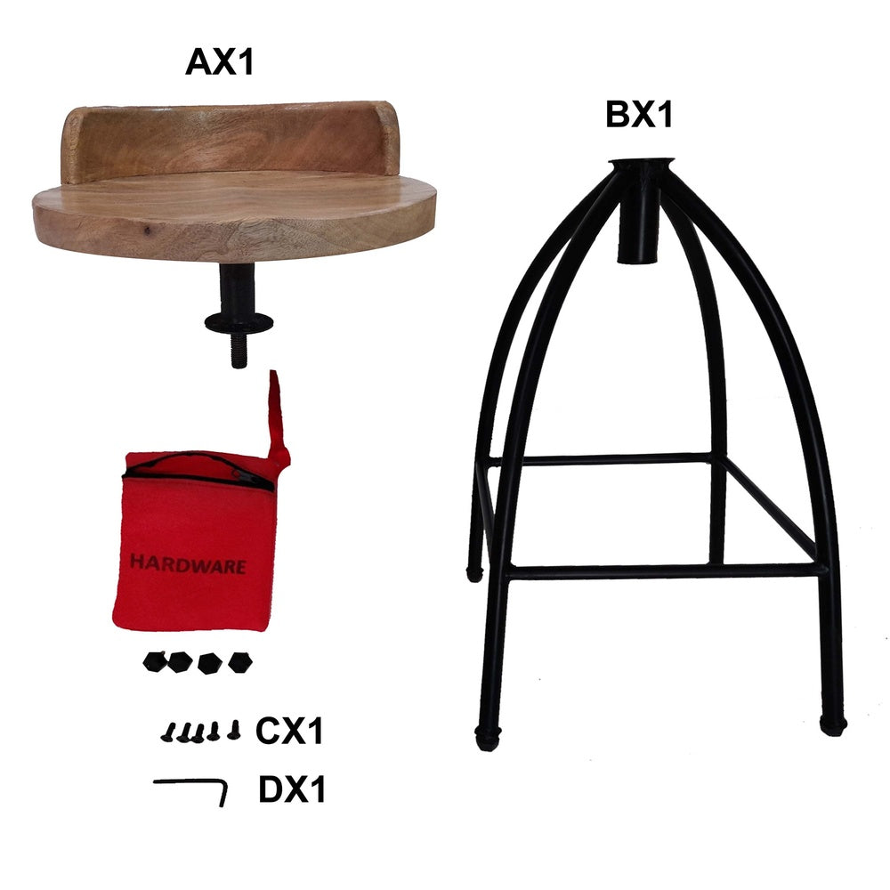 Pia 25-31 Inch Industrial Style Counter Height Stool with Adjustable Swivel Seat, Brown, Black- UPT-165867