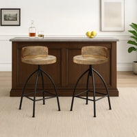 Pia 32-35 Extra Tall Adjustable Barstool, Set of 2, Natural Brown Mango Wood Seat, Black Iron Frame - UPT-165868-2