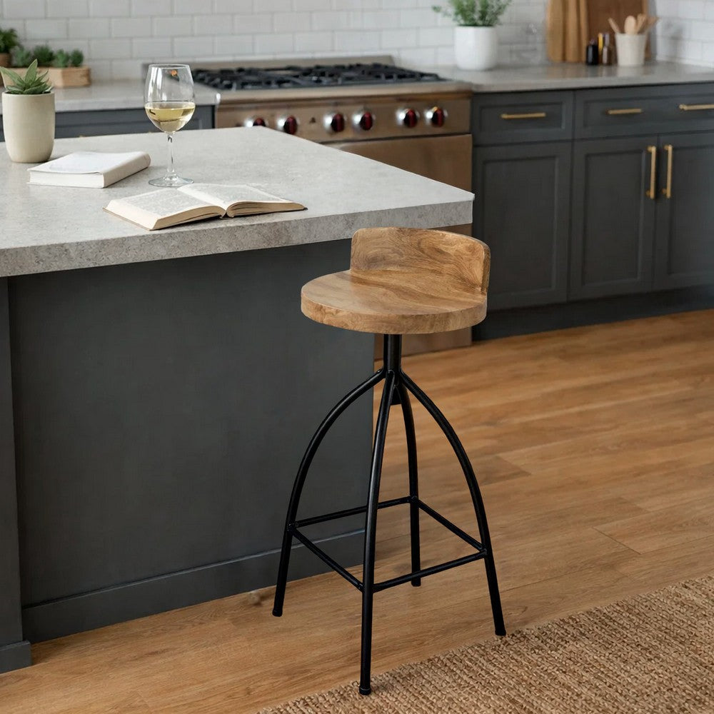 Pia 32-35 Extra Tall Adjustable Barstool, Set of 2, Natural Brown Mango Wood Seat, Black Iron Frame - UPT-165868-2