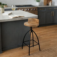 Pia 32-35 Extra Tall Adjustable Barstool, Set of 2, Natural Brown Mango Wood Seat, Black Iron Frame - UPT-165868-2