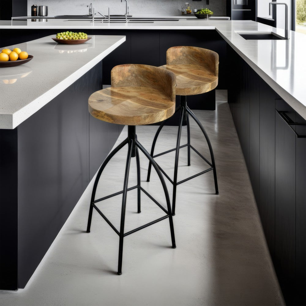 Pia 30-35 Inch Industrial Style Adjustable Swivel Bar Stool With Backrest - UPT-165868