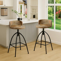 Pia 32-35 Extra Tall Adjustable Barstool, Natural Brown Mango Wood Seat, Black Iron Frame  - UPT-165868