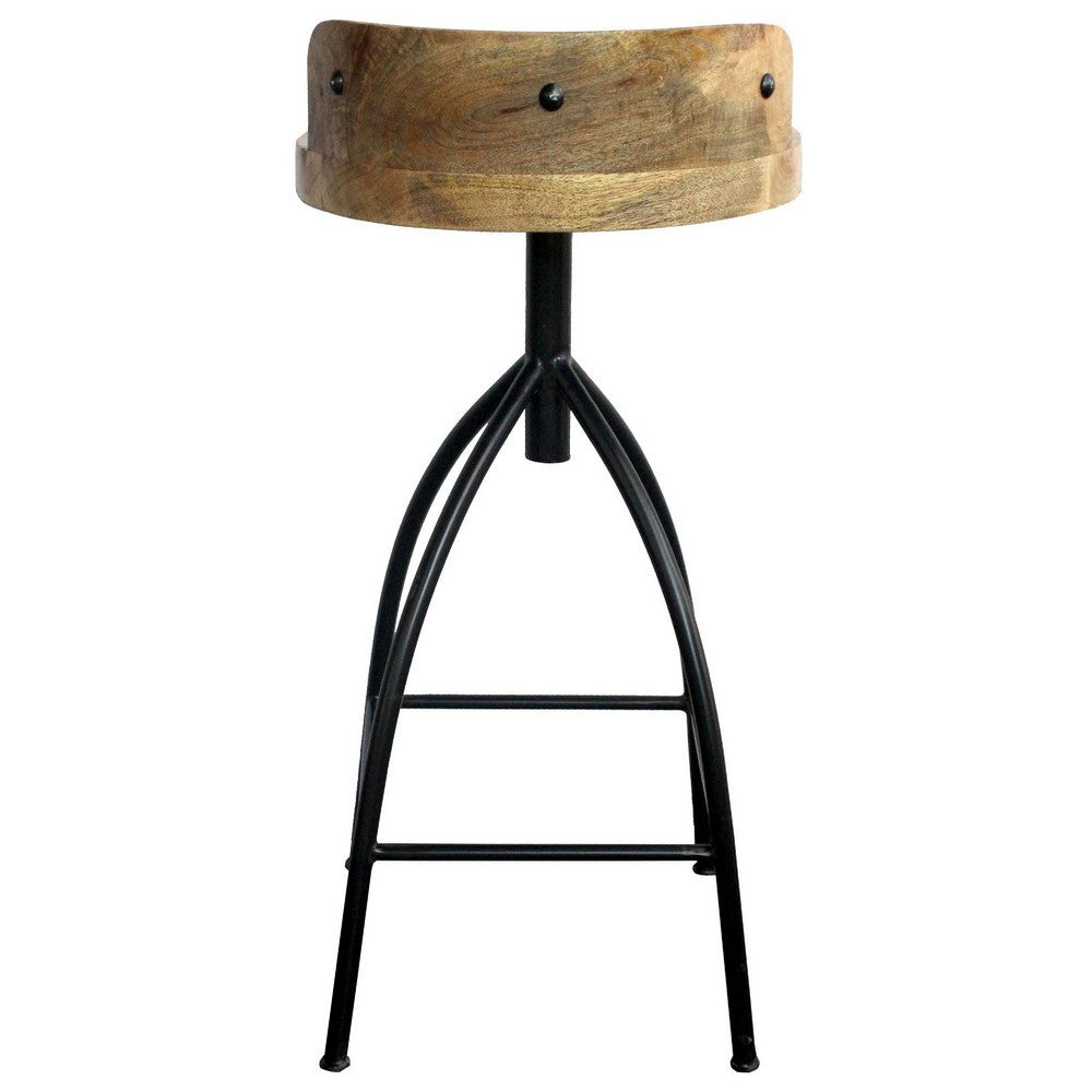 Pia 32-35 Extra Tall Adjustable Barstool, Set of 2, Natural Brown Mango Wood Seat, Black Iron Frame - UPT-165868-2