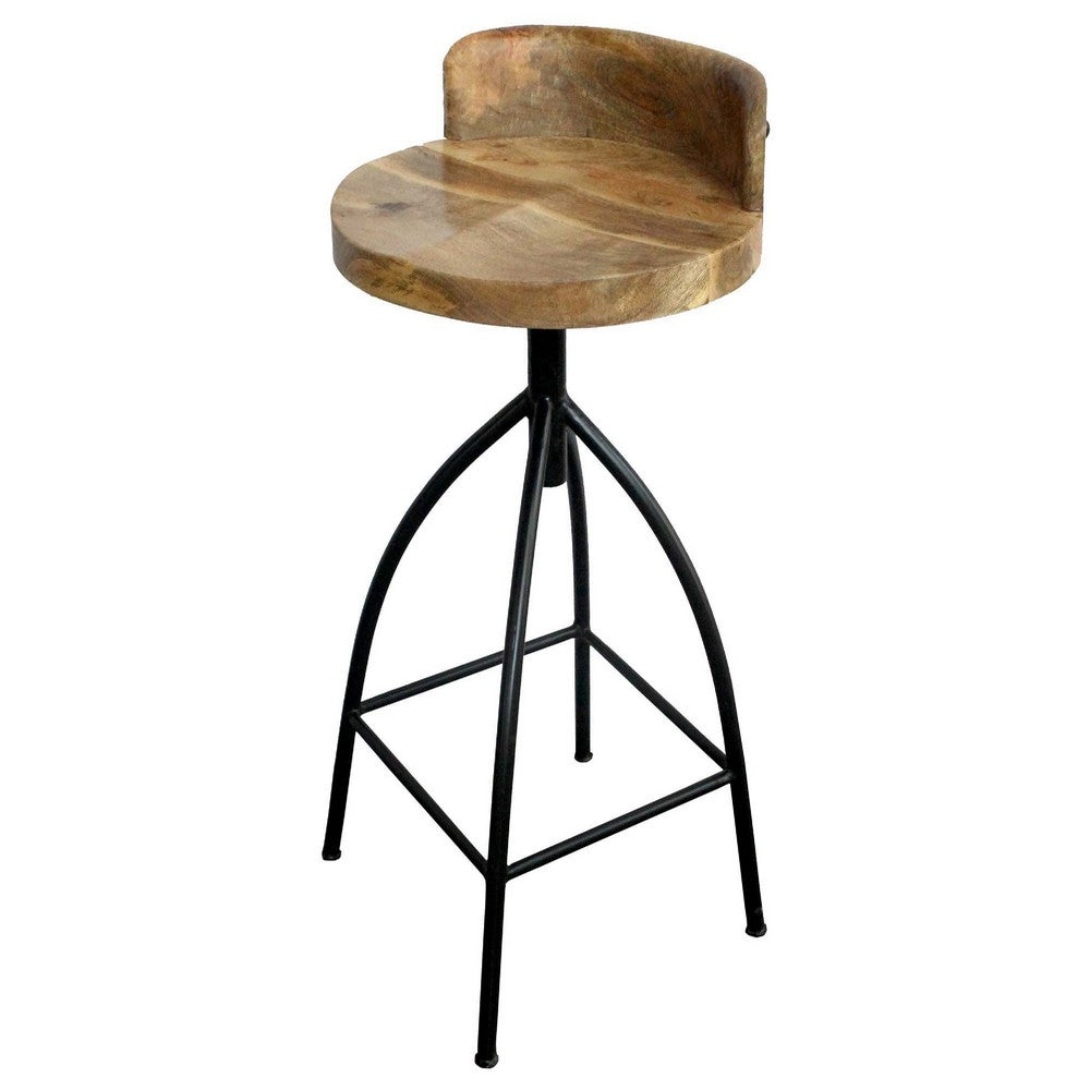 Pia 32-35 Extra Tall Adjustable Barstool, Natural Brown Mango Wood Seat, Black Iron Frame  - UPT-165868