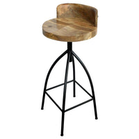 Pia 32-35 Extra Tall Adjustable Barstool, Natural Brown Mango Wood Seat, Black Iron Frame  - UPT-165868