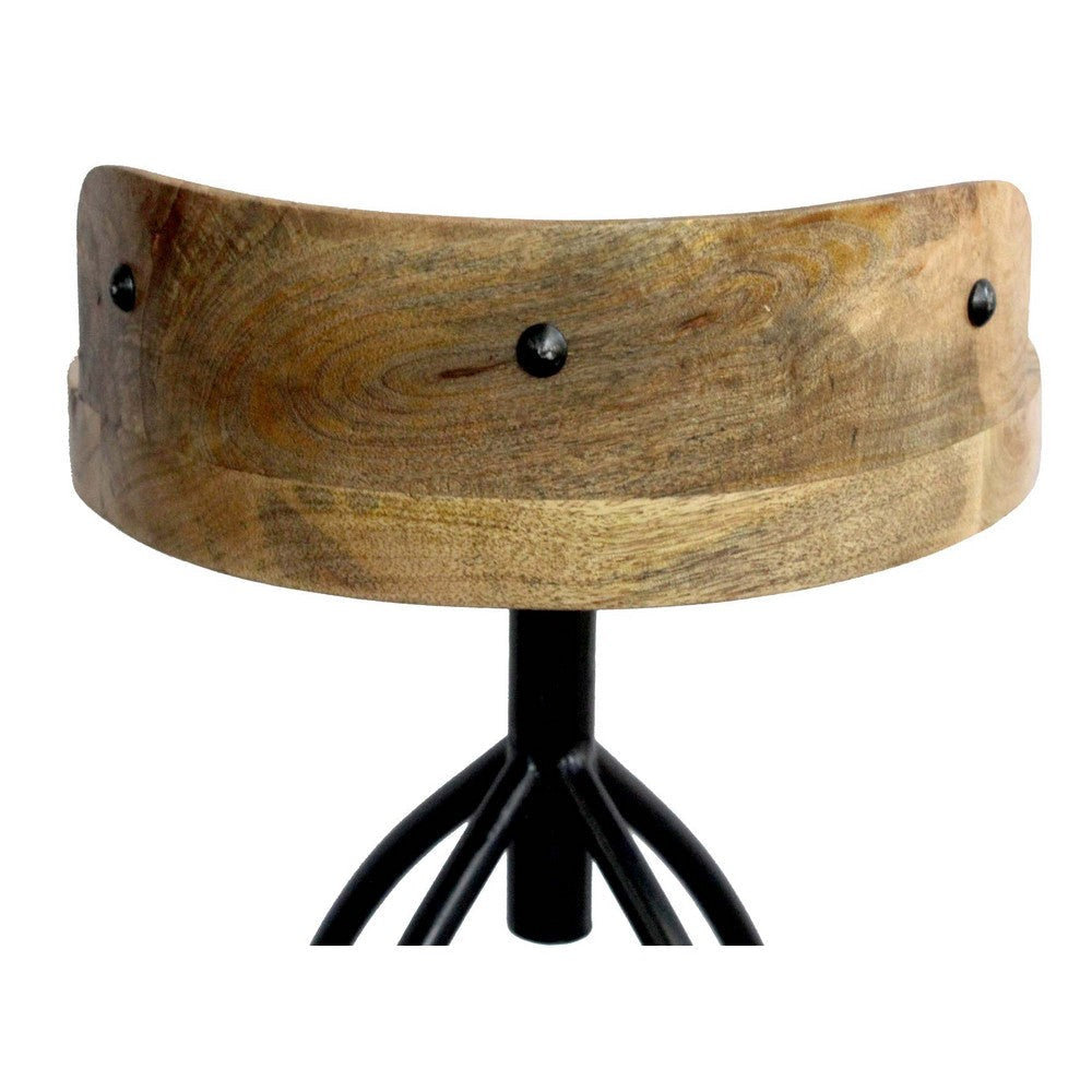 Pia 32-35 Extra Tall Adjustable Barstool, Natural Brown Mango Wood Seat, Black Iron Frame - UPT-165868