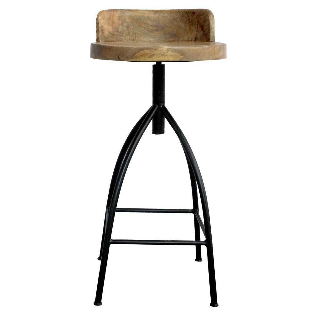 Pia 32-35 Extra Tall Adjustable Barstool, Natural Brown Mango Wood Seat, Black Iron Frame  - UPT-165868