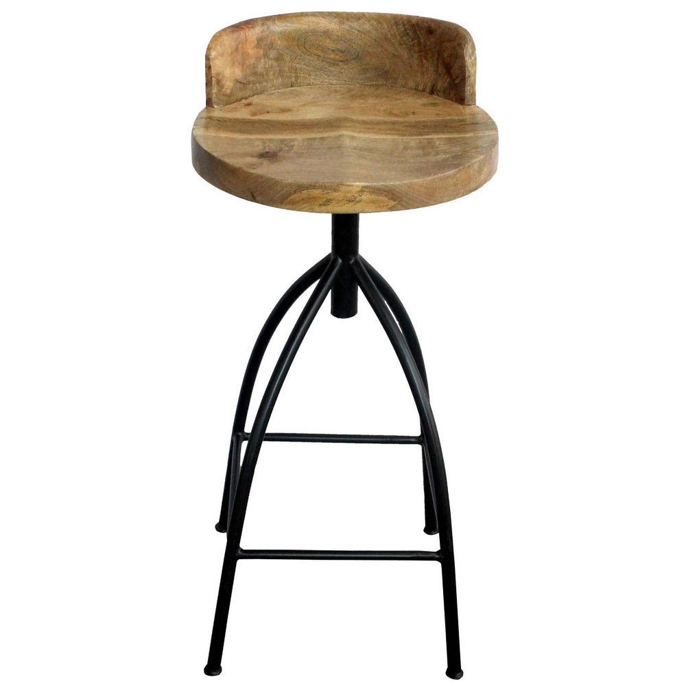 Pia 32-35 Extra Tall Adjustable Barstool, Natural Brown Mango Wood Seat, Black Iron Frame  - UPT-165868