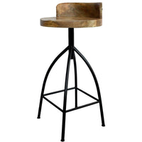 Pia 32-35 Extra Tall Adjustable Barstool, Natural Brown Mango Wood Seat, Black Iron Frame  - UPT-165868