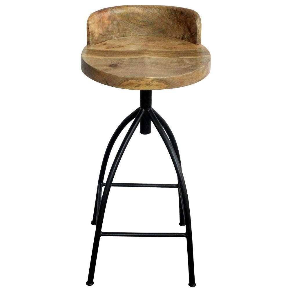 Pia 32-35 Extra Tall Adjustable Barstool, Natural Brown Mango Wood Seat, Black Iron Frame - UPT-165868