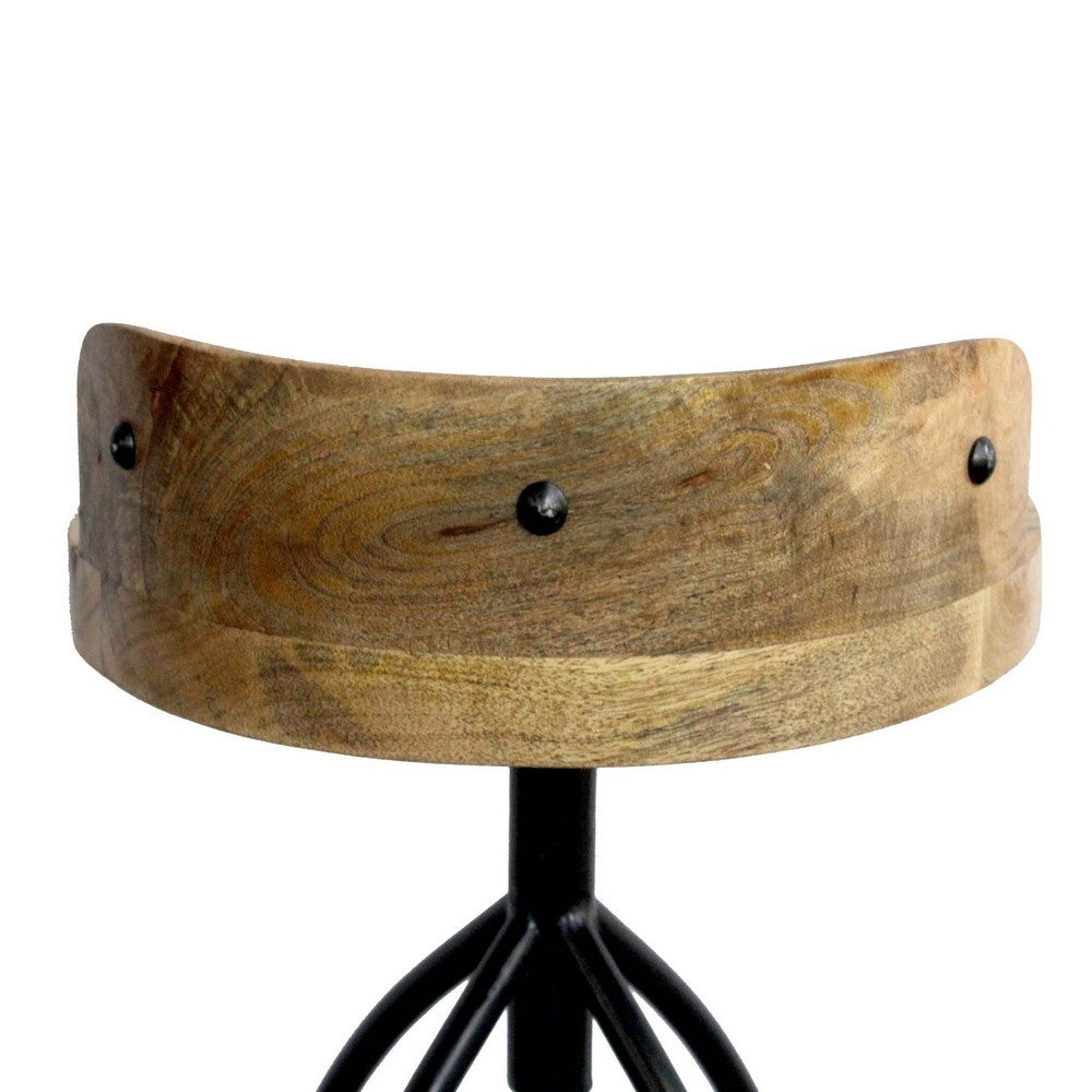 Pia 32-35 Extra Tall Adjustable Barstool, Natural Brown Mango Wood Seat, Black Iron Frame  - UPT-165868