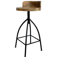 Pia 32-35 Extra Tall Adjustable Barstool, Set of 2, Natural Brown Mango Wood Seat, Black Iron Frame - UPT-165868-2