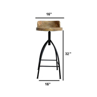 Pia 32-35 Extra Tall Adjustable Barstool, Set of 2, Natural Brown Mango Wood Seat, Black Iron Frame - UPT-165868-2