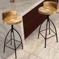Pia 32-35 Extra Tall Adjustable Barstool, Natural Brown Mango Wood Seat, Black Iron Frame - UPT-165868