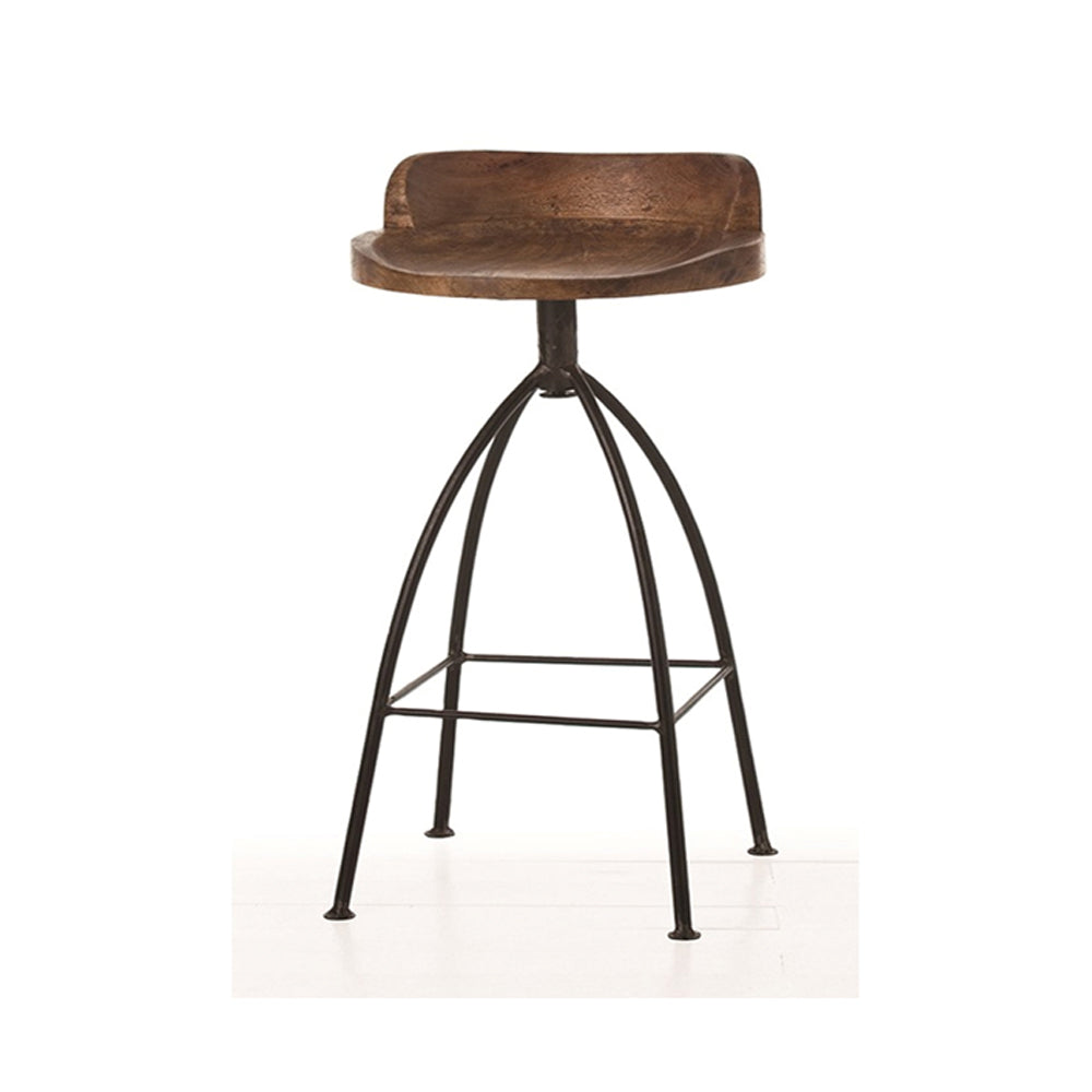Pia 32-35 Extra Tall Adjustable Barstool, Natural Brown Mango Wood Seat, Black Iron Frame - UPT-165868