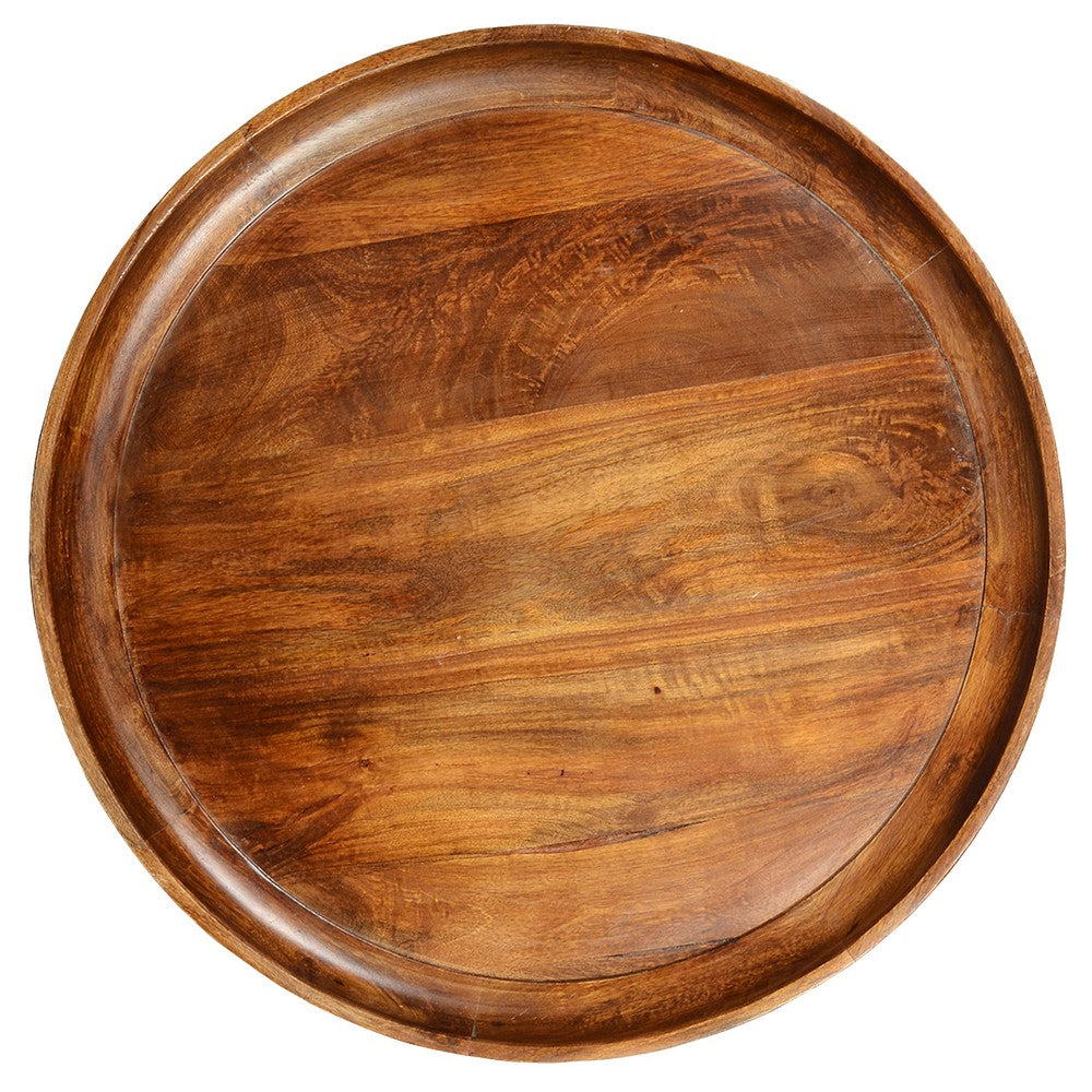 Gia Round Mango Wood Coffee Table With Splayed Metal Legs, Brown and Black- UPT-183000