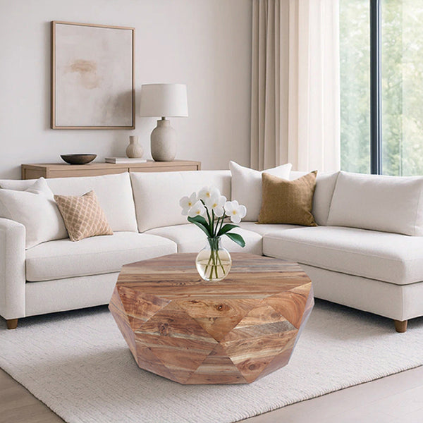 Bon 33 Inch Diamond Shape Acacia Wood Coffee Table With Smooth Top, Natural Brown- UPT-183796