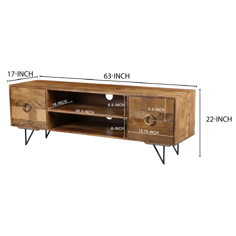 The Urban Port 63 Inch Mango Wood TV Cabinet with Spacious Storage