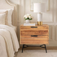 2 Drawer Wooden Nightstand with Metal Angled Legs, Black and Brown - UPT-195128