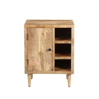 27 Inch Mango Wood Side Table, Open Cubbies, 1 Door Cabinet, Natural Brown By The Urban Port