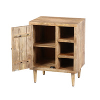 27 Inch Mango Wood Side Table, Open Cubbies, 1 Door Cabinet, Natural Brown By The Urban Port