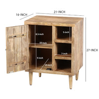 27 Inch Mango Wood Side Table, Open Cubbies, 1 Door Cabinet, Natural Brown By The Urban Port