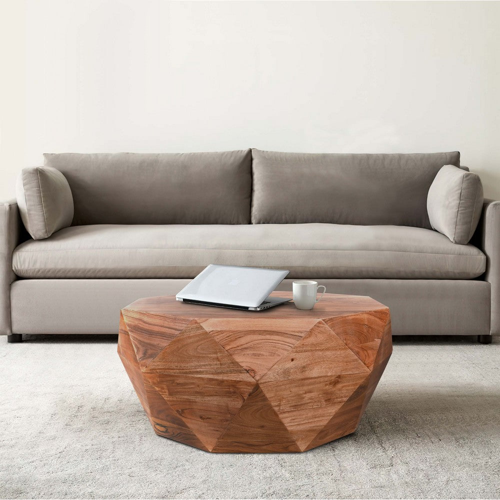 Bon 33 Inch Diamond Shape Acacia Wood Coffee Table With Smooth Top, Dark Brown - UPT-196015