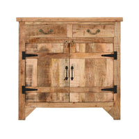 39 Inch Artisanal Farmhouse Style 2 Drawer Mango Wood Cabinet Console with 2 Door Storage, Rustic Brown - UPT-197307