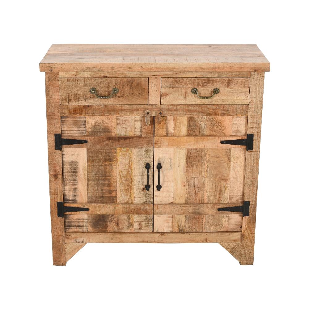 39 Inch Artisanal Farmhouse Style 2 Drawer Mango Wood Cabinet Console with 2 Door Storage, Rustic Brown - UPT-197307