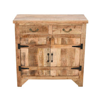 39 Inch Artisanal Farmhouse Style 2 Drawer Mango Wood Cabinet Console with 2 Door Storage, Rustic Brown - UPT-197307