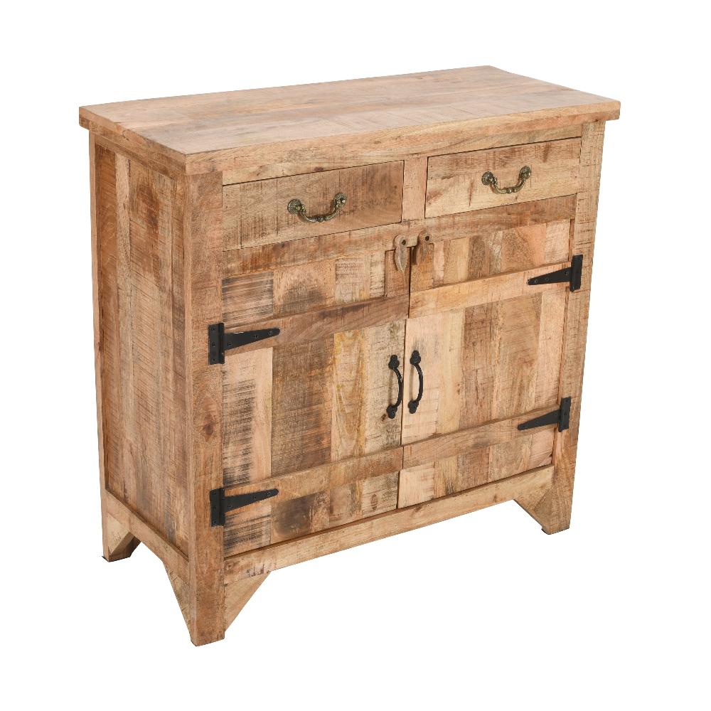 39 Inch Artisanal Farmhouse Style 2 Drawer Mango Wood Cabinet Console with 2 Door Storage, Rustic Brown - UPT-197307