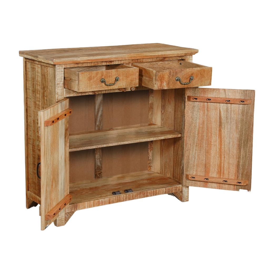 39 Inch Artisanal Farmhouse Style 2 Drawer Mango Wood Cabinet Console with 2 Door Storage, Rustic Brown - UPT-197307