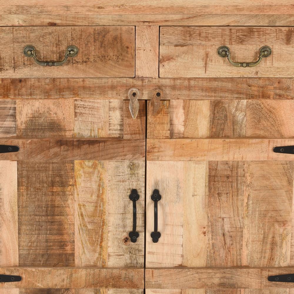 39 Inch Artisanal Farmhouse Style 2 Drawer Mango Wood Cabinet Console with 2 Door Storage, Rustic Brown - UPT-197307