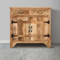 39 Inch Artisanal Farmhouse Style 2 Drawer Mango Wood Cabinet Console with 2 Door Storage, Rustic Brown - UPT-197307