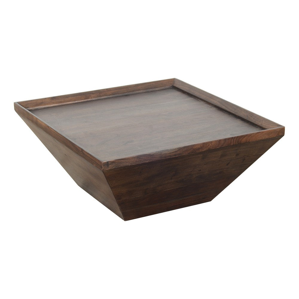 36 Inch Square Shape Acacia Wood Coffee Table with Trapezoid Base, Brown - UPT-204781